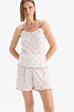 DeFacto 	Regular Fit Pijama Takımı Desenli Askılı Pijama Üstü Esnek Belli Şort Pijama Altı-Fall in Love F5774AX25SMER85