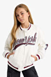 Kız Çocuk Baskılı Kolej Yaka Bomber Ceket