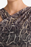 Yılan Derisi Desenli Halter Yaka Tül Bluz 