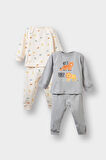 Erkek Bebek 4'lü Pijama Takımı Safari Baskılı Uzun Kollu Penye Üst Uzun Alt