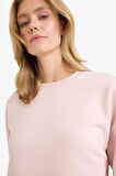 Boxy Fit Bisiklet Yaka Basic Düz Kalın Sweatshirt Kumaşı Sweatshirt