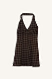 Coool Halter Yaka Kareli Mini Elbise
