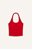 DeFacto Fit Dar Kesim Crop Halter Yaka Kırmızı Bluz F6279AX25SMRD51