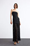 Slim Fit Dantel Maxi Siyah Etek