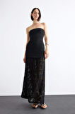 Slim Fit Dantel Maxi Siyah Etek