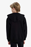 	Erkek Çocuk Kapüşonlu Basic Düz Okul Fermuarlı Sweatshirt