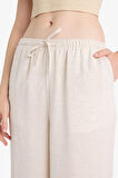 Wide Leg Cepli Yüksek Bel Standart Boy Keten Karışımlı Pantolon