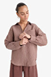 Oversize Geniş Kalıp Çizgili Modal Uzun Kollu Gömlek
