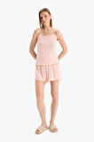 DeFacto Regular Fit Pijama Takımı Desenli Askılı Pijama Üstü Esnek Belli Şort Pijama Altı-Fall in Love F5774AX25SMPN675