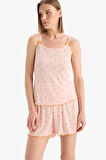 DeFacto Regular Fit Pijama Takımı Desenli Askılı Pijama Üstü Esnek Belli Şort Pijama Altı-Fall in Love F5774AX25SMPN675