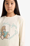 Kız Çocuk Pijama Takımı Baskılı Uzun Kollu Üst Desenli Uzun Alt