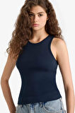 Fitted Bisiklet Yaka Basic Düz Ribana Beyaz  Atlet