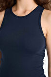 Fitted Bisiklet Yaka Basic Düz Ribana Beyaz  Atlet