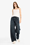 Baggy Fit Yüksek Bel Uzun Jean Yıkamalı Pantolon