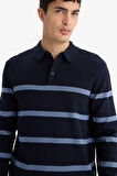 Standart Fit Polo Yaka Çizgili Triko Kazak