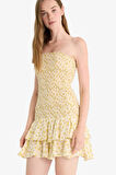 Straplez Floral Kolsuz Mini Elbise
