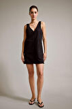V Yaka Kalın Askılı Süet Mini Elbise