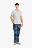 Regular Fit Kareli Cepli Polar Pijama Altı