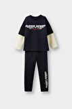 Erkek Bebek Slogan Baskılı 2'li Takım