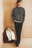 Relax Fit Bisiklet Yaka Çizgili Sweatshirt