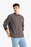 Relax Fit Bisiklet Yaka Çizgili Sweatshirt