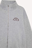 Relax Fit Yarım Balıkçı Yaka Baskılı Kalın Fermuarlı Sweatshirt 