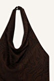 Regular Fit Halter Yaka Saten Kolsuz Bluz