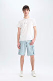 DeFacto %100 Pamuk Slim Fit Dar Kesim Bisiklet Yaka Baskılı Kısa Kollu Tişört E3776AX25SMWT34