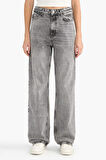 Straight Fit Yüksek Bel Uzun Jean Yıkamalı Pantolon