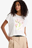Bisiklet Yaka Çiçekli Kısa Kollu Tişört