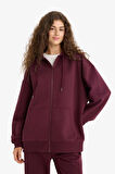Oversize Geniş Kalıp Kapüşonlu Fermuarlı Sweatshirt