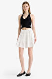Coool Yüksek Bel Penye Astar Keten Görünümlü Mini Etek