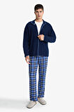Regular Fit Cepli Polar Kareli Pijama Altı
