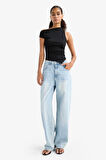 Slim Fit Dar Kesim Tek Omuzlu Ribana Siyah Bluz