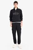 Boxy Fit Dik Yaka Fermuarlı Baskılı Sweatshirt