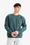 Regular Fit Bisiklet Yaka Basic Düz Kalın Sweatshirt