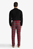 Regular Fit Cepli Polar Kareli Pijama Altı