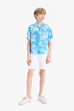 DeFacto Erkek Çocuk Oversize Geniş Kalıp Polo Yaka Desenli Viskon Kısa Kollu Gömlek F5675A825HSBE339