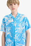 DeFacto Erkek Çocuk Oversize Geniş Kalıp Polo Yaka Desenli Viskon Kısa Kollu Gömlek F5675A825HSBE339