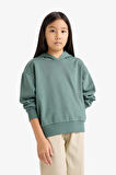 Kız Çocuk Relax Fit Kapüşonlu Basic Düz Sweatshirt