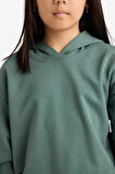 Kız Çocuk Relax Fit Kapüşonlu Basic Düz Sweatshirt