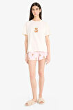 DeFacto Pijama Takımı Kısa Kollu Baskılı Üst Esnek Belli Şort-Fall in Love F1623AX25SMPN648