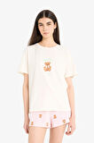 DeFacto Pijama Takımı Kısa Kollu Baskılı Üst Esnek Belli Şort-Fall in Love F1623AX25SMPN648