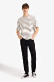 Boxy Fit Bisiklet Yaka Çizgili Kısa Kollu Tişört
