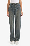 90's Wide Leg Yüksek Bel Uzun Jean Yıkamalı Pantolon