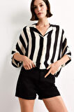 Oversize Geniş Kalıp Çizgili Kısa Kollu Gömlek