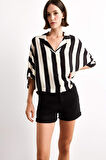 Oversize Geniş Kalıp Çizgili Kısa Kollu Gömlek