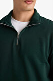 Regular Fit Dik Yaka Yarım Fermuarlı İçi Yumuşak Tüylü Basic Düz Sweatshirt