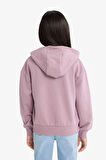 Kız Çocuk Relax Fit Kapüşonlu Basic Düz Sweatshirt