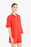 DeFacto Regular Fit Müslin Kısa Kollu Kırmızı Gömlek F0884AX25SMRD44